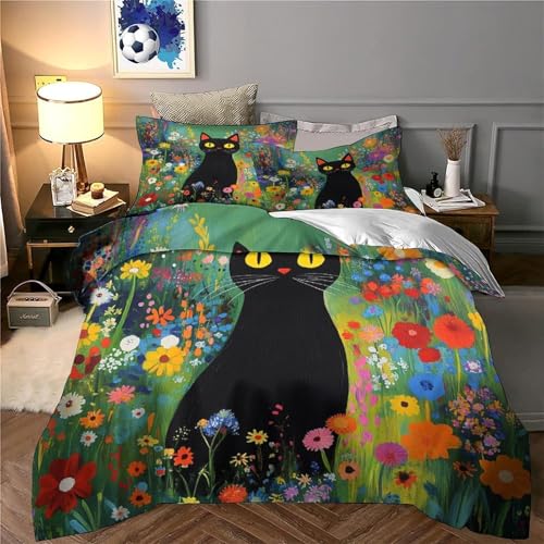Parure de lit microfibre avec fermeture éclair art chat noir - 6