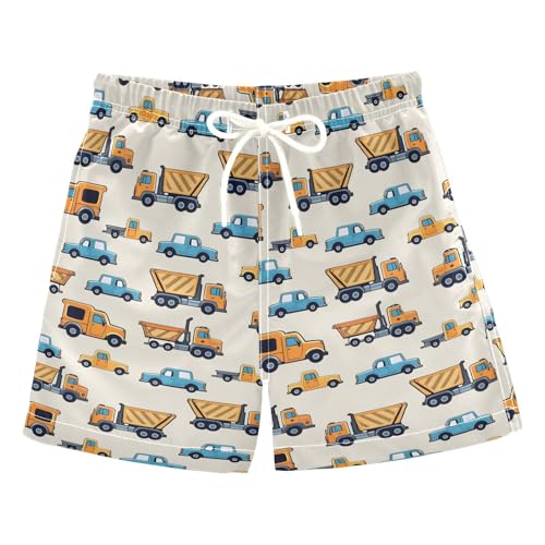 Boys Swim Trunks Quick Dry UPF 50+ Beach Board Shorts Kids Bathing Suits Swimsuit 2T Blue Yellow Car Truck