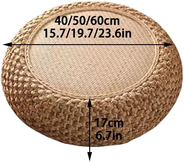 Round Rattan Poof, Floor Pouf Mat, Meditation Cushion, Handmade Ottoman Footstool, Floor Cushions, Boho Living Room Decor for Meditation, Zen, Yoga Practice(Brown,60cm-23.6in)