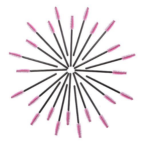 JOVANA 200 Pcs Disposable Eyelash Black Mascara Wand Applicator Brush Cosmetic Eye Wands Brush Makeup Applicators (Pink)