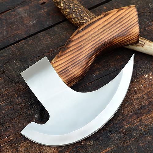 Professional Handmade Viking Steel Pizza Cutter Axe - Pizza Slicer Axe with Wooden Handle & Leather Sheath - Novelty Kitchen Tools for Pizza Oven Accessories - Carbon Steel Axe Style Pizza Cutter