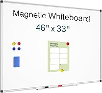 Vista 1 de Magnetic Dry Erase Whiteboard - 46 x 33 Inch White Board - 4 x 3 Large Wall-Mounted Board with Silver Aluminum Frame, 1 Magnetic Eraser, 2 Pens