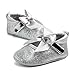 LIDIANO Baby Girls Glitter Sequins Sparkly Bling Bowknot Anti-Slip Mary Jane Flat Crib Shoes & Headband(0-6Months, Silver)