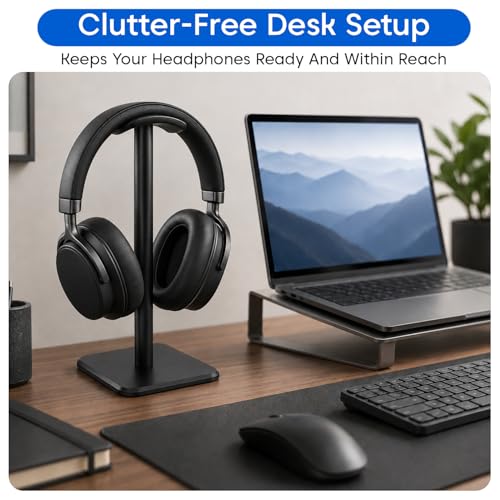 Image of Sounce Headphone Stand Headset Holder Aluminum & ABS Base Desk Organizer | Flexible TPU Headrest | Detachable | Fits All Headphones Gaming Bluetooth ANC (Only Stand)