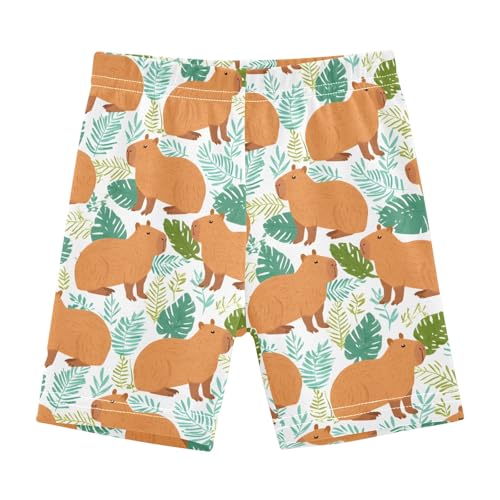 Capybara Leaf Green Pattern Girls Shorts Elastic Waist Sports Shorts Girls Leggings Pants for 4-10 Years