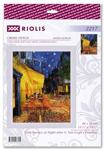 Image of RIOLIS - Cafe Terrace at Night After V. Van Gogh 2217, Cross Stitch Kits 15 inch x 19 inch, Cross Stitch Kits for Beginners & Advanced, Crossstitching Kit Adult, Embroidery Counted Stitching Kit