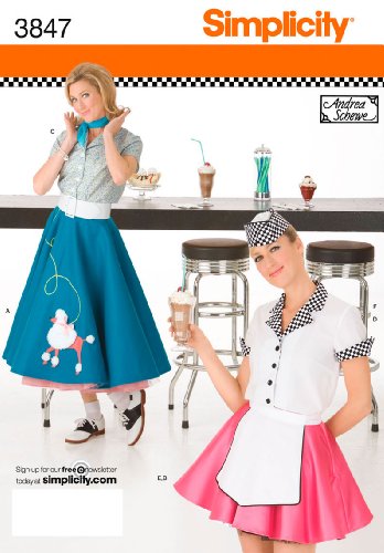 Simplicity Sewing Pattern 3847 Misses Costumes Poodle Skirt 50s Diner R5 (14-16-18-20-22)