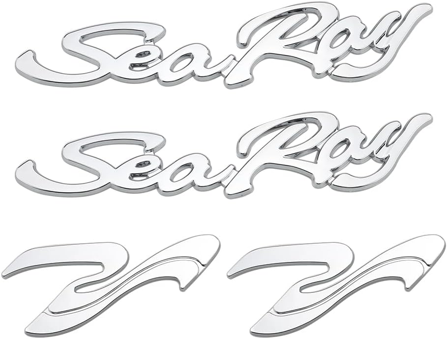 4pcs Sea Ray Searay SR Wave Script etters Boat Nameplate Emblems 3D Badge Sticker (Chrome)