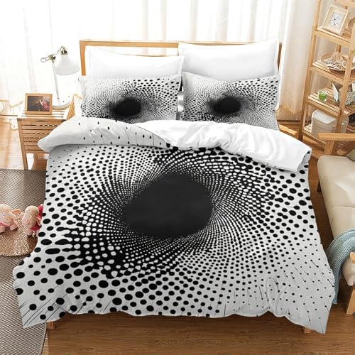 Drap de couette microfibre 260x220cm motif abstrait 3D noir et blanc - 3