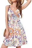 WEACZZY Summer Dresses for Women 2026 V Neck Strappy Summer Floral Sun Dress Casual Beach Mini Dress,Flower Colorful Fireworks, XL