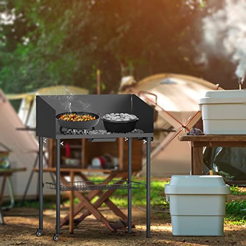 Onlyfire Dutch Oven Tisch 76 * 41cm, Outdoor Grillwagen Grilltisch mit Windschutz, Abstellfläche für Feuertopf Bräter und Grillzubehör