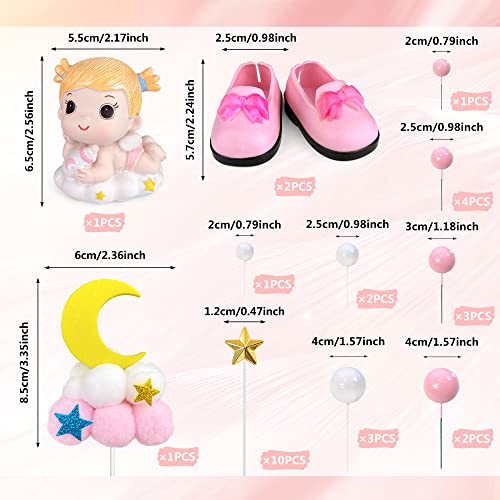 30Pcs Pink Baby Girl Cake Decorations Its A Girl Cake Topper Pink Ball Cake Toppers For Baby Shower Birthday Cake Decoration #TOP1