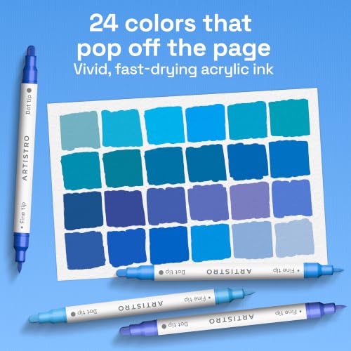 Image of ARTISTRO Blue Tones Dual-Tip Acrylic Paint Marker Pens - Set of 24