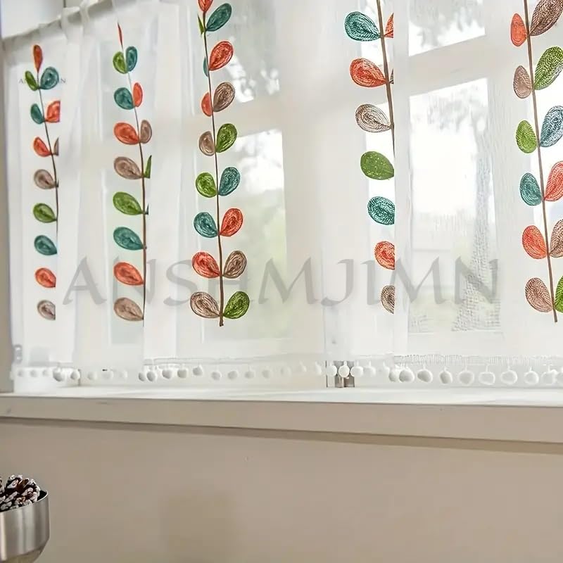 Image of Short Window Curtain for Kitchen, Living Room, Cafe, Restaurant & Home Decor | Elegant Half Window Valance | Length - 24 Inch, Width - 60 Inch (Multiple Leaf Color, Medium)