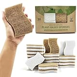AIRNEX 24 Pack Natural Kitchen Sponge - Biodegradable Compostable Cellulose and Coconut Scrubber Sponge - Eco Friendly Sponges for Dishes