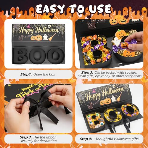 Halloween Candy Gift Box, BOO Letter Shaped DIY Fillable with Ribbon Raffia - image 4