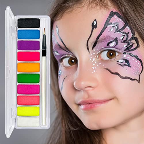 pintura facial - Brilho no escuro maquiagem - 10 Facial Neon Cores Brilhantes, Maquiagem Corporal co