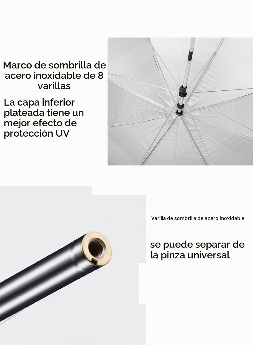 Sombrilla para silla con abrazadera, 46 pulgadas UPF 50+ con clip para patio, sillas de playa, cochecitos, sillas de ruedas, carritos de golf