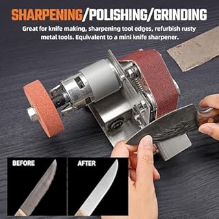 Mini Electric Belt-Sander Knife-Sharpener Sanding Machine - Small Bench Grinder Kit 7 Speed Adjustable Power Polisher DIY Polishing Grinding Tool For Knife Making, Wood Metal Working, Handcraft