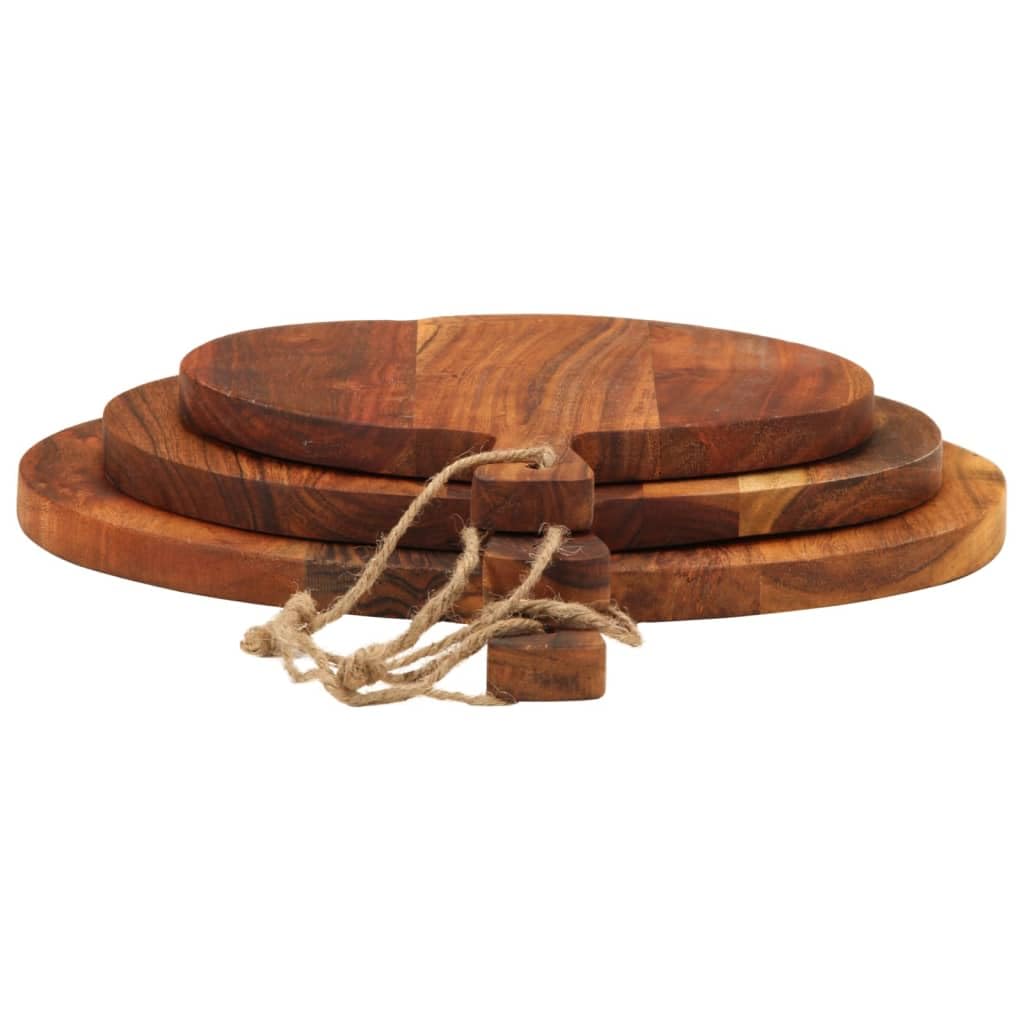 Solivagant Schneidebrett 3 STK. Massivholz Akazie, Küche Esszimmer,Küchenhelfer -utensilien,Schneidebretter, 4.15 kg-376052