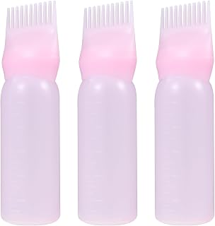 TEHAUX Set de 3 Botellas Aplicadoras para Cabello Peine para Raíces Botellas de Plástico Rellenables Escala Graduada Color Rosa Ideales para Tintes Profesionales y Uso Doméstico