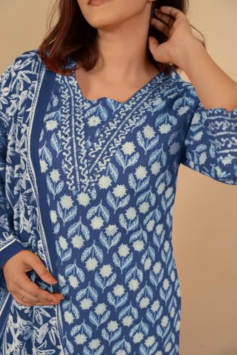Image of MIRCHI FASHION Pure Cotton Women Straight Batik Print & Mirror Work Kurti Set with Dupatta and Pant