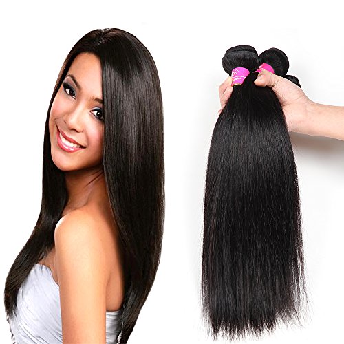 Ulove Hair Brazilian Straight Hair Virgin Human Hair 3 Bundles Weave Hair Extensions 6A Grade Quality Natural Color About 100g/pcs 10 12 14 Inch,Total:300g