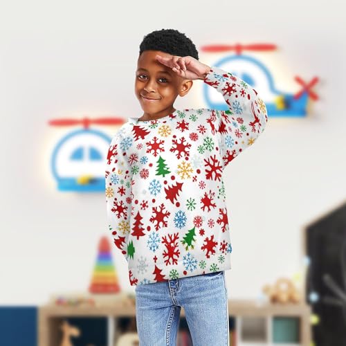 JUNZAN Christmas Tree Snowflake Colorful Big Boys Sweatshirt Hoodie Crewneck Outerwear for Kids Athletic 4T4