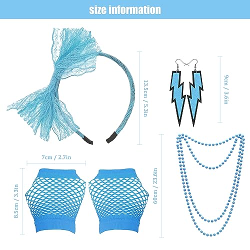Grantop 80s Fancy Dress Costume Accessories for Women 1980s Fancy Party Costume Set including Lace Headband Earrings Necklace Fishnet Glove - Image 3