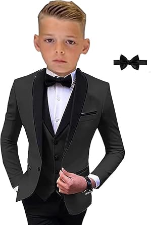 SAROULU Suit for Boys Wedding Tuxedo 3 Piece Single Breasted Vest Blazer Pants Notched Lapel Formal Kids Party Suit Yellow 8