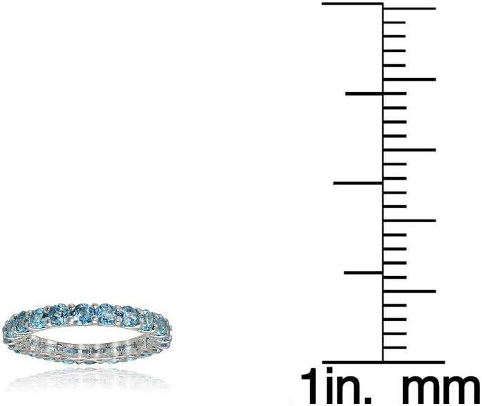 Ice Gems Sterling Silver Swiss Blue Topaz 3mm Round-Cut Eternity Band Ring - Image 3