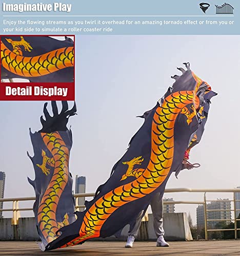 Schudden Poi Fitness Dragon Dance Lint Streamer met Dragon Head Zijde Flowy Schudden Flinging Chinese Dragon Dance Lint… - Image 3