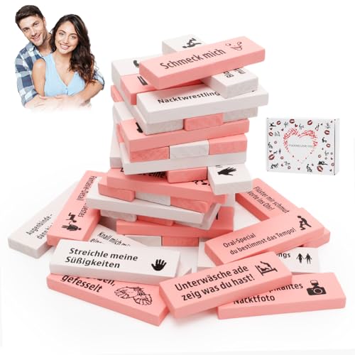 CEWROM Juego apilable de bloques de madera para parejas, juego de torre de bloques, juego de torre de bloques súper traviesos, torre de amor, juego sexual, regalo para hombres y mujeres, regalo de
