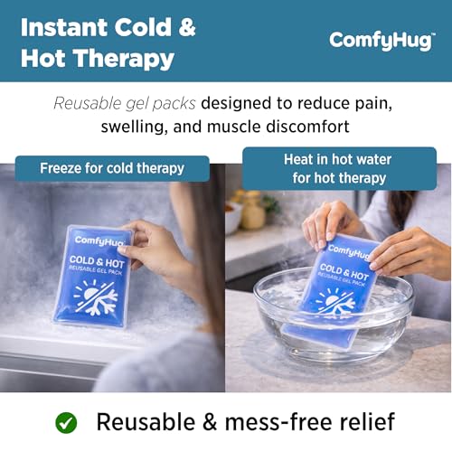 Image of ComfyHug Reusable Cold and Hot Gel Pack with Wrap (Pack of 3) - Flexible Ice Pack for Pain Relief, Swelling, Sprains & Injuries - Freezer Cooling /Hot Water Heating Pad for Muscle Relief (4 inch x 7 inch)