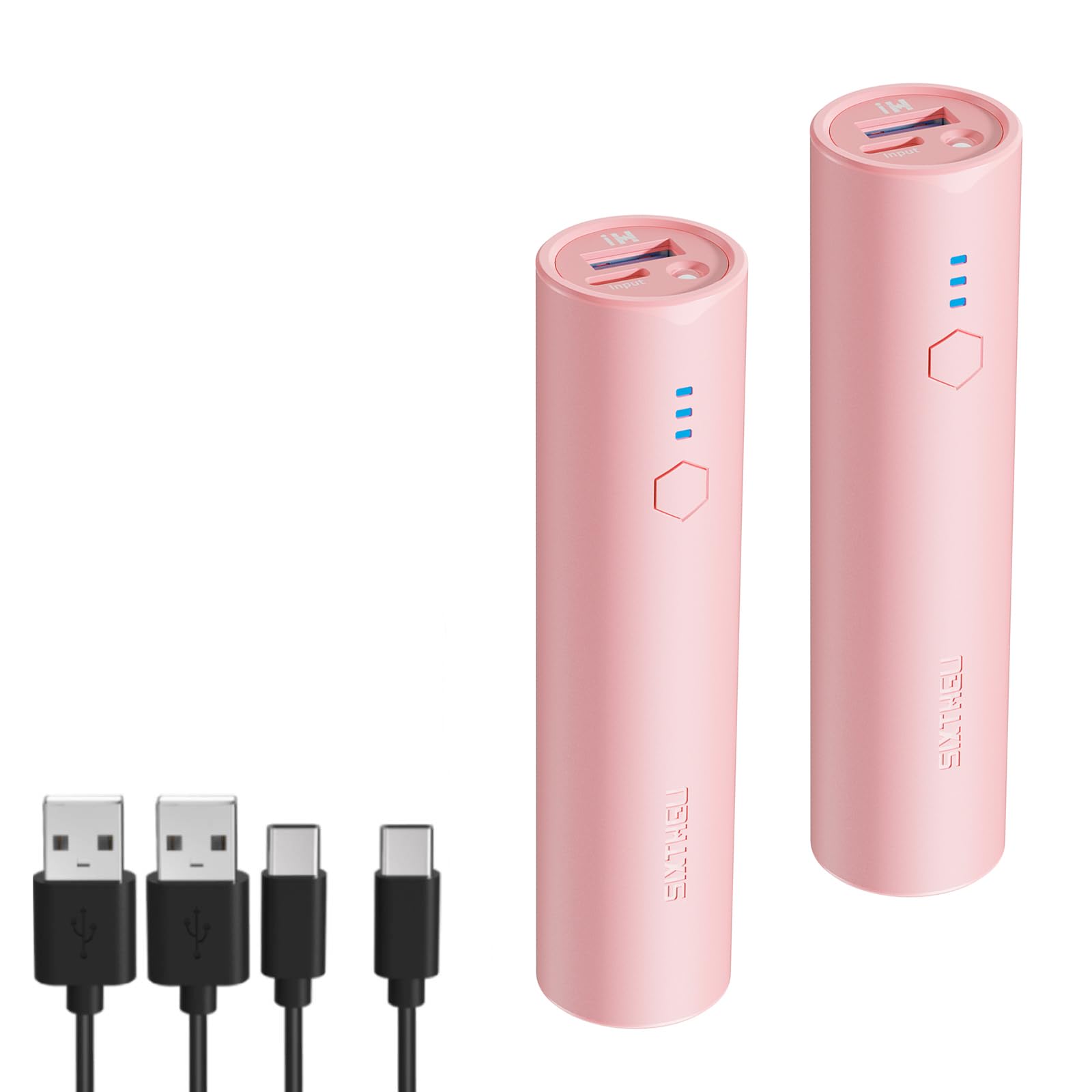 Portable Charger, S03 2-Pack 5000mAh Pocket Size Power Bank, Juice Style External Battery Pack USB-C Output Compatible with iPhone 15/14/13/12/11 and Android Phone, Pink and Pink