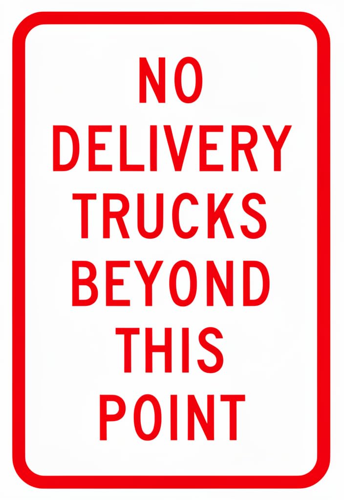 peiyeety NO DELIVERY TRUCKS Beyond This Point Tin Sign 12x8 Inch, Red & White Metal Warning Plaque, Bold Safety Notice Wall Decor for Driveway, Dock, Garage, Business Entrance