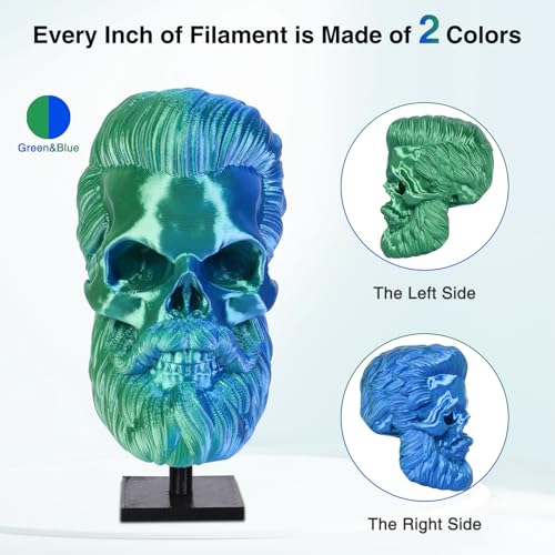 Image of Dual Color Silk PLA Filament 1.75mm 3D Printer Filament Bundle, 2kg Spool (4.4lbs), Dimensional Accuracy + /- 0.03 mm, Fit Most FDM 3D Printers (Blue Green + Purple Green)