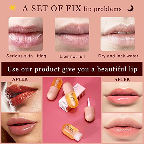 Natural Lip Plumper, 2 Pcs Lip Enhancer Including Day And Night Lip Plumping Balm, Plant Extracts Plumping Lip Serum, Lip Care Serum For Fuller & Hydrated Sexy Lips（5.5Mlx2) #TOP4