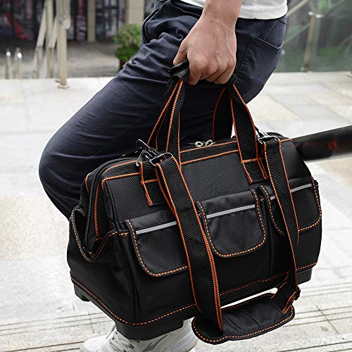 Tool Bags with Water Proof Molded Base,Wide Mouth,Single-Shoulder Tool Storage and Organizers Box 16 Inch 17 Pockets - Thumbnail 4