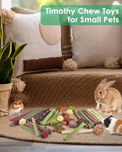 ERKOON 53 Pcs Rabbit Treats Boredom Breaker, Rabbit Chew Toys Set Apple Wood Timothy Hay Sticks Woven Balls for Chinchilla, Guinea Pig, Hamster for Teeth Care and Exercise - Image 6