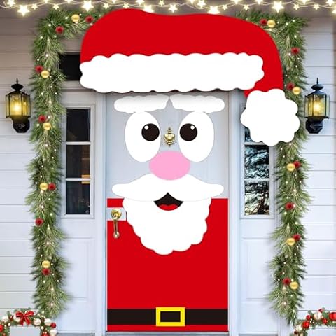 LioNergy Santa Christmas Door Cover Decoration, 6.5 x 3.9Ft Large DIY Felt Christmas Santa Set, Merry Christmas Door Decoration Felt Craft Kits for Xmas Gifts Party Favors Cover