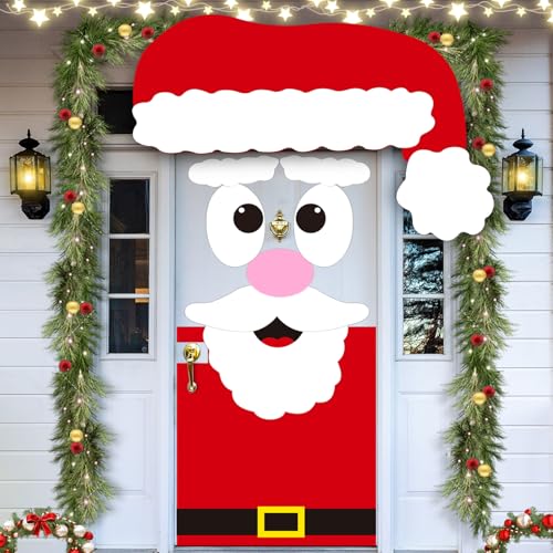 LioNergy Santa Door Cover Decoration, 6.5 x 3.9Ft Large DIY Felt Christmas Santa Set, Merry Christmas Door Decoration Felt Craft Kits for Xmas Gifts Party Favors