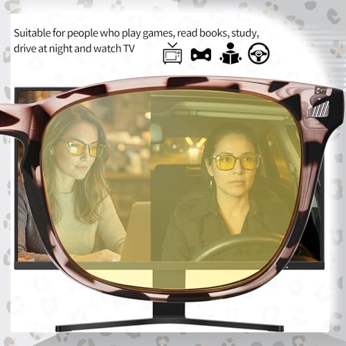 Image of Polarized Sunglasses for Women Men Night Vision Glasses Anti Glare | Yellow Anti Glare UV400 Lens, Lightweight Square Frame, for Day Night Use, Driving, Fishing, Cycling, Traveling