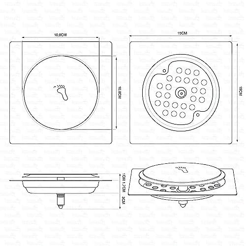 Ralo Inteligente Click 15x15 Quadrado Inox Para Banheiro Veda Cheiro Anti Odor