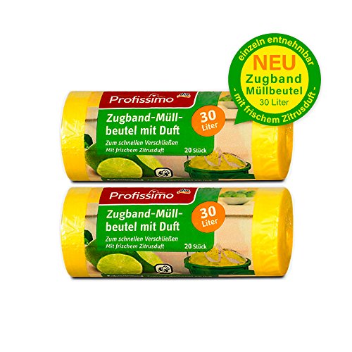 Profissimo - Bolsas de basura con aroma cítrico fresco - 30 litros (40 unidades) - Pack de 2 (2 x 20 unidades) - Ideal para oficina, hogar y baño
