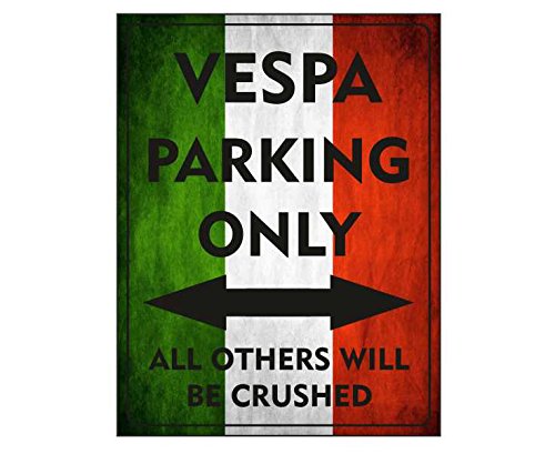 Ecool Vespa parking only all others will be crushed plaque retro shabby chic vintage style picture metal wall plaque sign fridge magnet