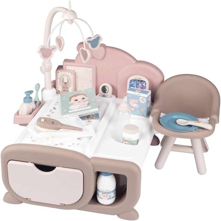 Smoby - Baby Nurse - Cocoon Nursery - Care, Night and Meal Areas - Electronic Babyphone - 19 Accessories - Made in France - 220379