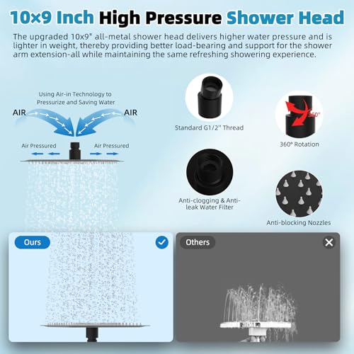 image for Hibbent All Metal High Pressure 10'' Rainfall Shower Head, Showerhead 