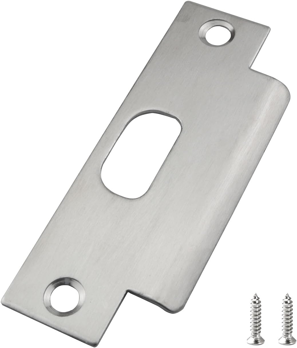 Silver Standard Stainless Steel Door Plate, Universal Door Strike Plate Replacement Lock Strike Plate with Screws Premium Lock Plate Door Stopper