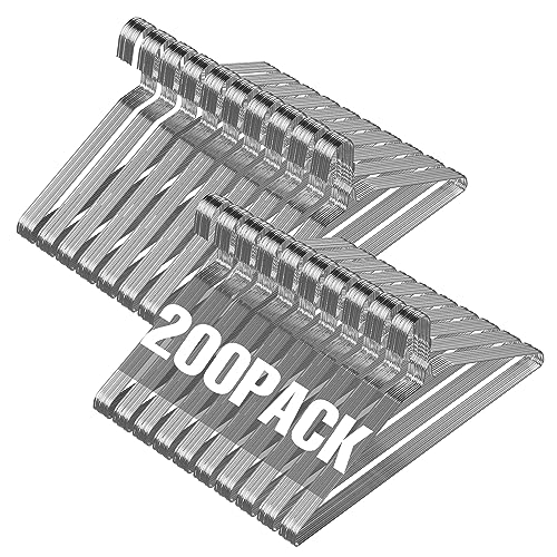 Wire metal clothes hangers bulk 200 pack, 16 inch, silver